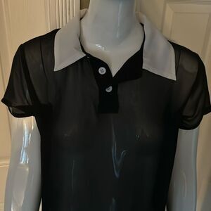 Killstar Black Sheer Top with White Collar